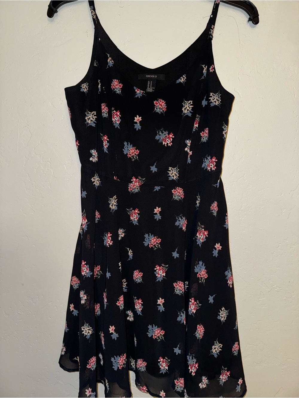 Forever 21 Black Dress with Pink and Blue Floral Accents
